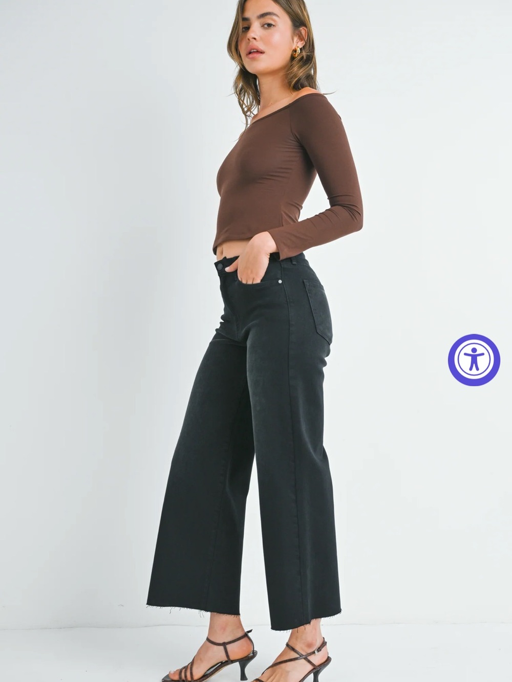 Just Black Denim Scissor Cut Wide Leg Jeans in Washed Black - Picture 8 of 9